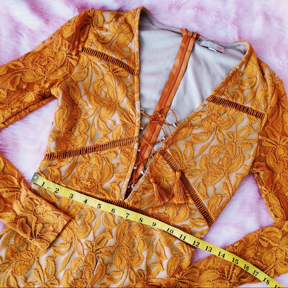 Gianni Bini Mustard Lace Dress w/ Tassel Front Tie